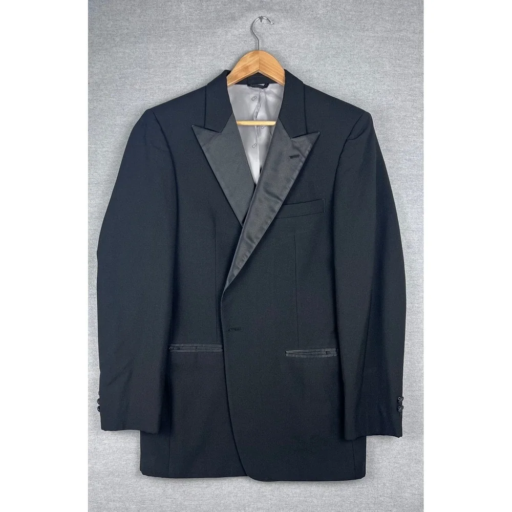 Christian Dior Mens Black Tuxedo Jacket Satin‎ Peak Lapel Formal Blazer 41L